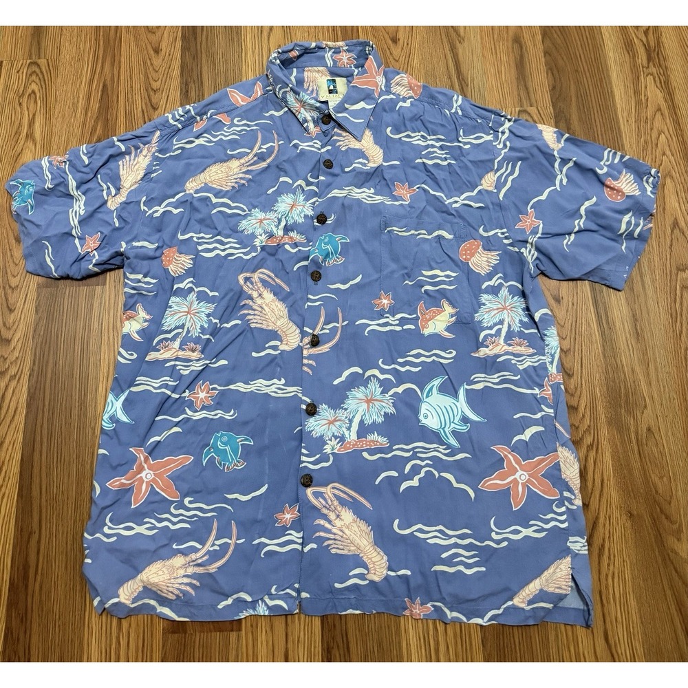 Kahala Hawaiian Shirt Mens Extra Large Rayon Lobster Fish Aloha Made In USA